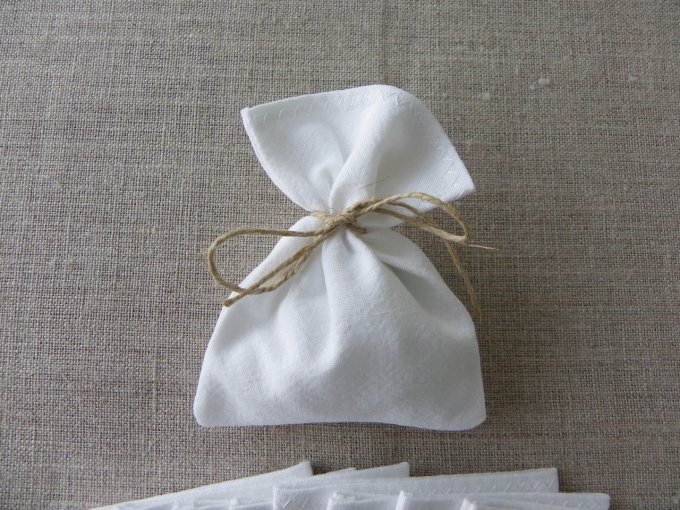 10 Pochons sachets sac à dragées blanc coton linge ancien avec ou sans cordon ficelle en lin