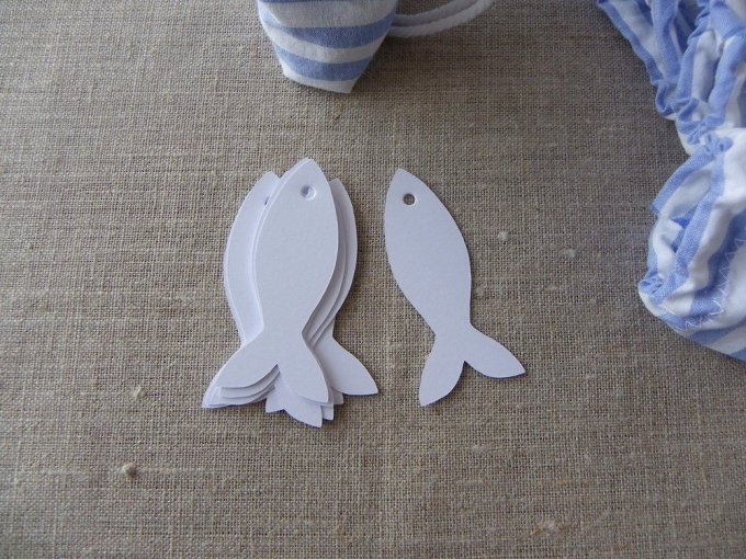 Lot de 10 étiquettes poisson blanc