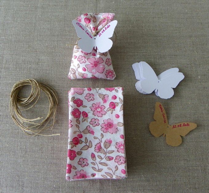 pochon sac dragée fleurs rose taupe blanc tissu surcyclé