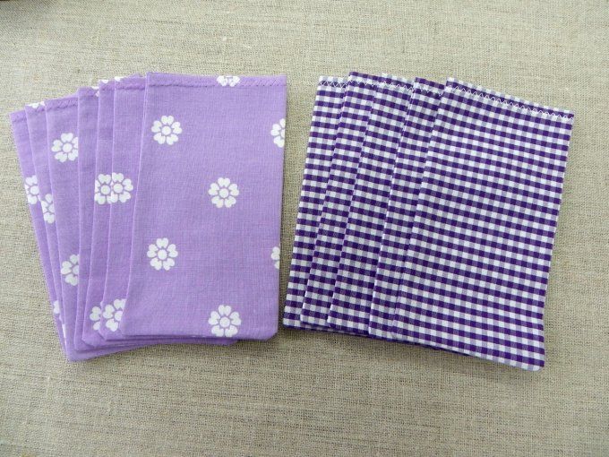 Pochons pochette sachets sac à lavande vide fleurs mauve vichy violet tissu recyclé upcyclé