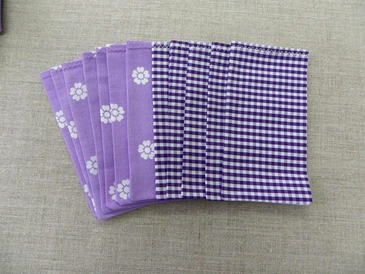 Pochons pochette sachets sac à lavande vide fleurs mauve vichy violet tissu recyclé upcyclé - 