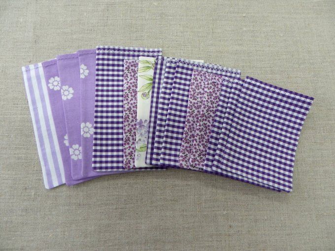 Pochons pochette sachets sac à lavande vide VRAC mauve violet fleuri vichy tissu recyclé upcyclé