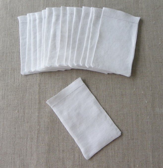 15 Pochons sachets sac à lavande vide blanc lin ancien FIN avec broderie tissu recyclé upcyclé