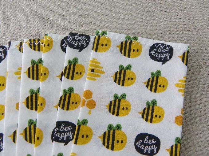 sachets pochons sacs dragées abeilles baptême anniversaire thème nature blanc noir jaune coton bio