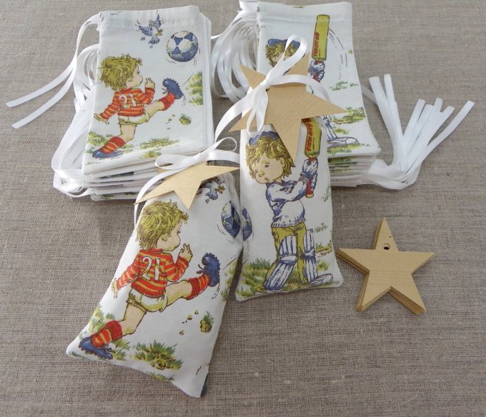 sachets pochons sacs dragées football baseball vintage tissu recyclé upcycling