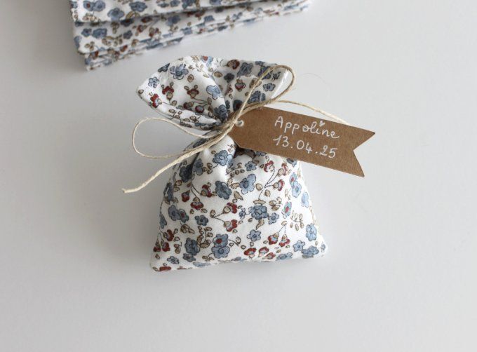 sachets pochons sacs dragées fleurs bleues coton bio