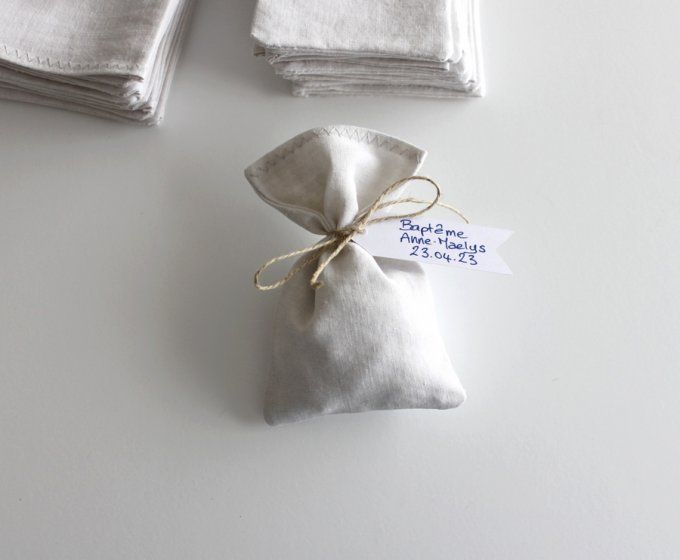 25 sachets pochons dragées lin ancien gris clair