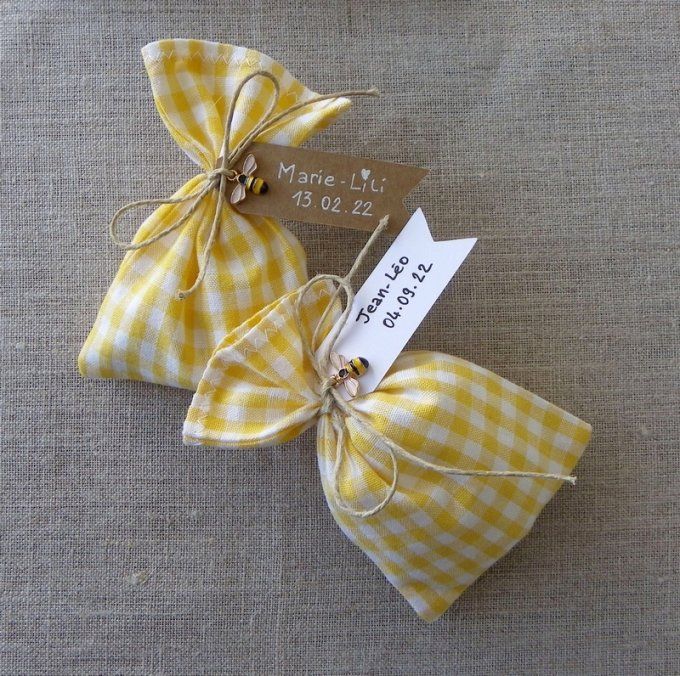 sachet pochon sac dragées vichy jaune abeille