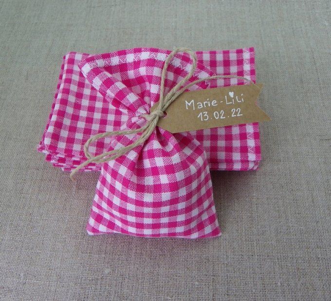 sachet pochon sac dragées vichy rose fuchsia blanc 