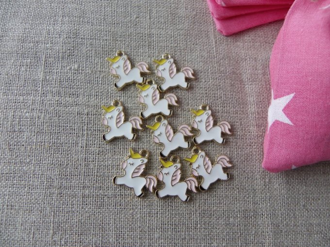 10 sachets à dragées en tissu coton recyclé rose étoiles + ficelle + étiquette nuage + licorne