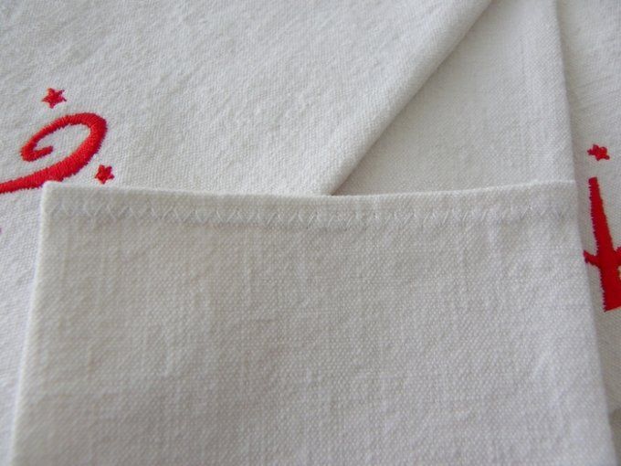 Calendrier de l'avent 24 grands pochons blanc broderie rouge