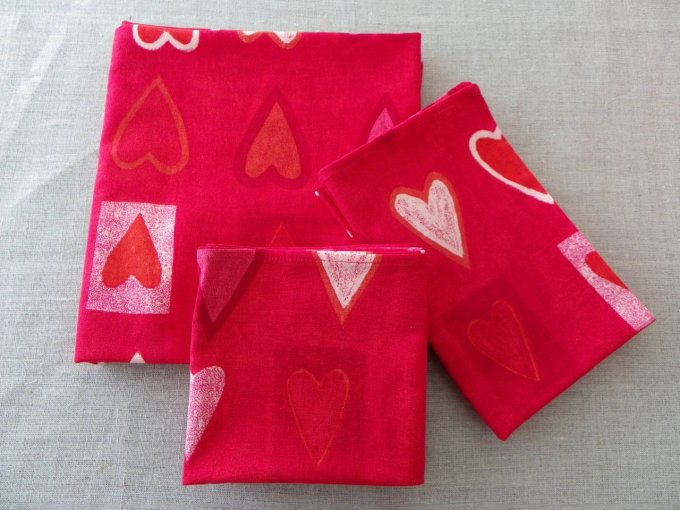 Pochon pochette furoshiki emballage cadeau lavable Noël rouge beige tissu recyclé upcyclé