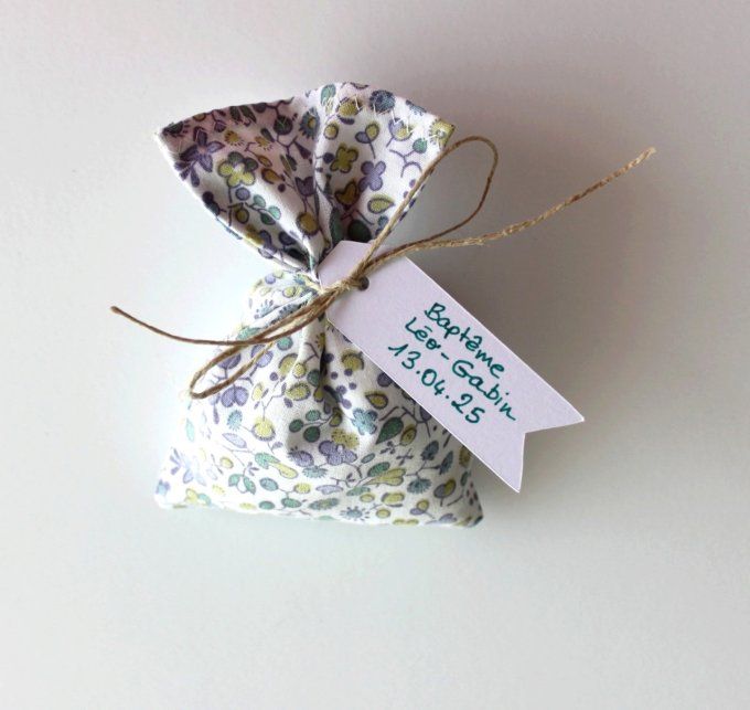 pochon à dragées fleurs olive mauve vert tissu surcyclé