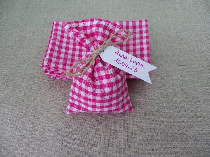 sachet pochon sac dragées vichy rose fuchsia blanc 