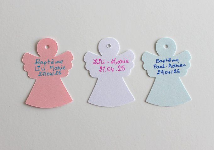 Lot de 10 étiquettes ange blanc bleu rose à remplir
