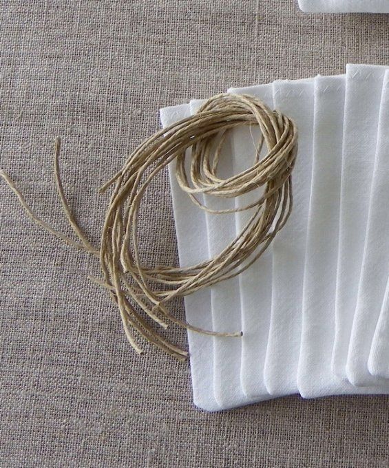 10 pochons sachets sacs à dragées en lin/coton fin ancien blanc cassé écru linge ancien upcyclé