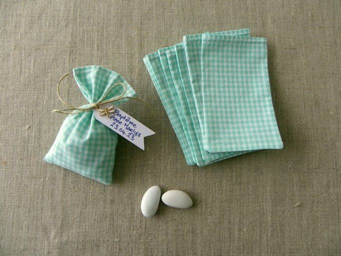 sachet pochon sac dragées vichy vert libellule