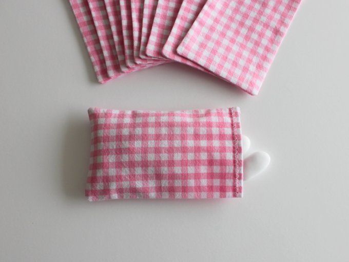 sachet pochon sac dragées  tissu vichy rose baptême