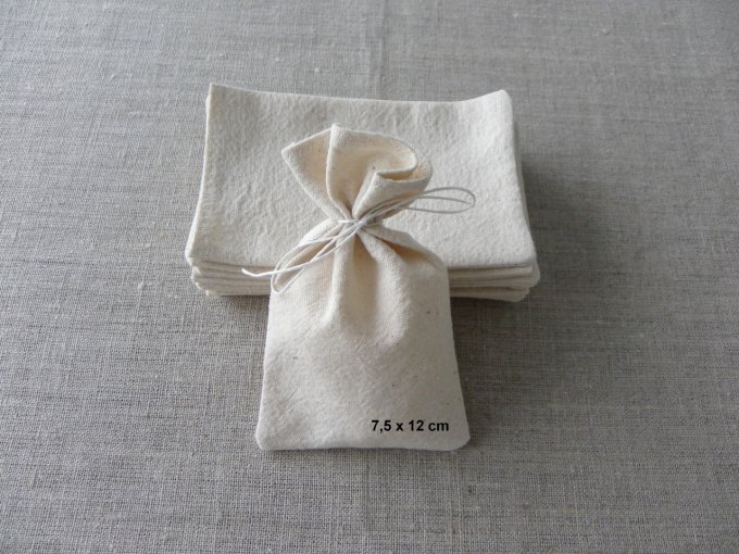 10 Pochons sachets sac pochette tissu écru naturel coton ancien SANS cordon upcyclé 7,5x12 cm