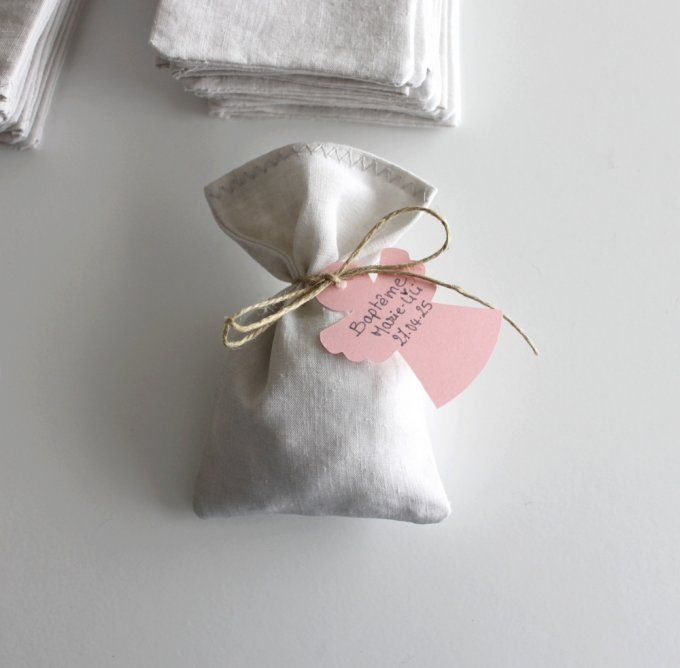 25 sachets pochons dragées lin ancien gris clair