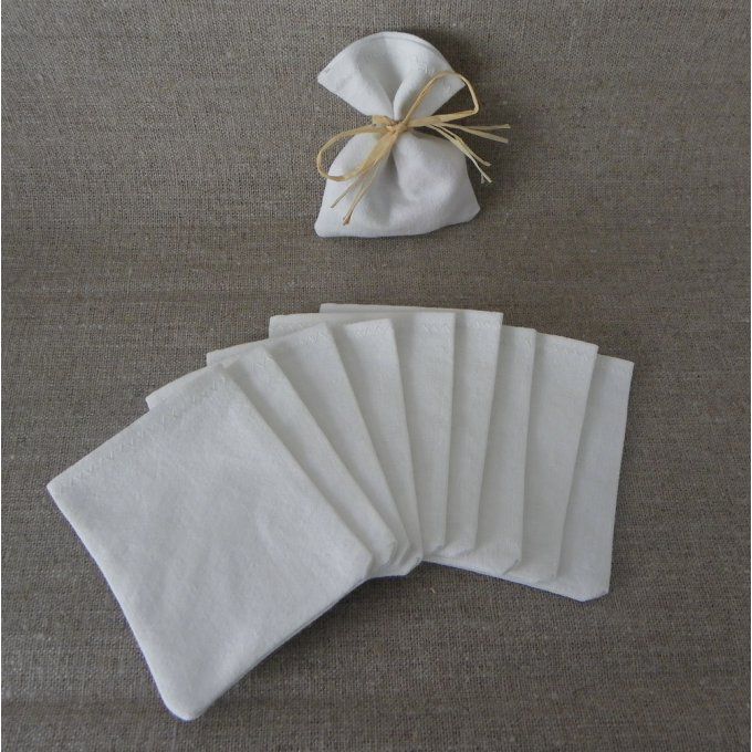 Sachet, pochon en coton ancien blanc cassé, ivoire, crème, 7,5x10 cm SANS RUBAN