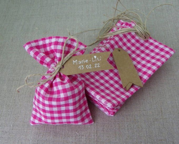 sachet pochon sac dragées vichy rose fuchsia blanc 