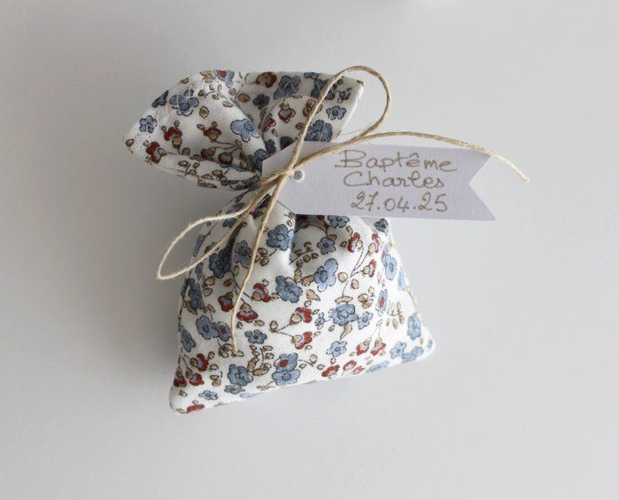 sachets pochons sacs dragées fleurs bleues coton bio