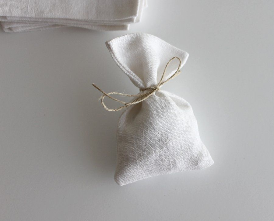 Pochons dragées blanc baptême mariage lin ancien rustique