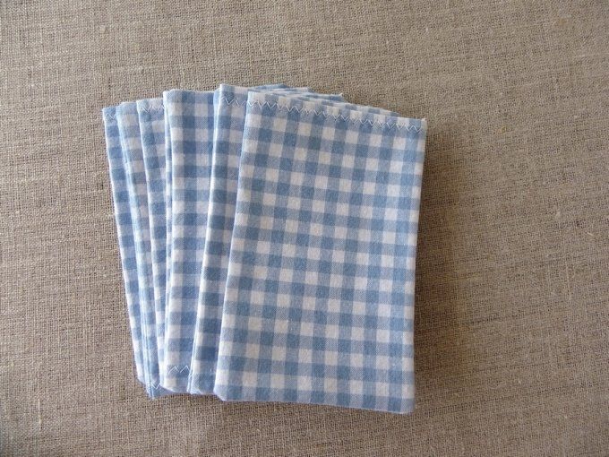 sachet pochon sac dragées vichy bleu ciel blanc chat baptême tissu coton oeko tex