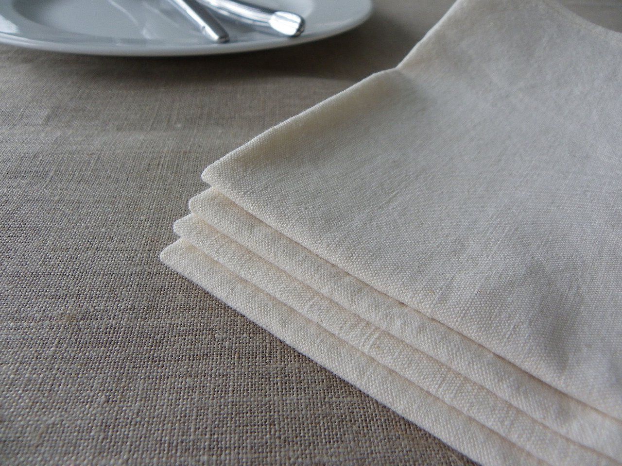 serviette de table 40x40 écru naturel lin coton surcyclé